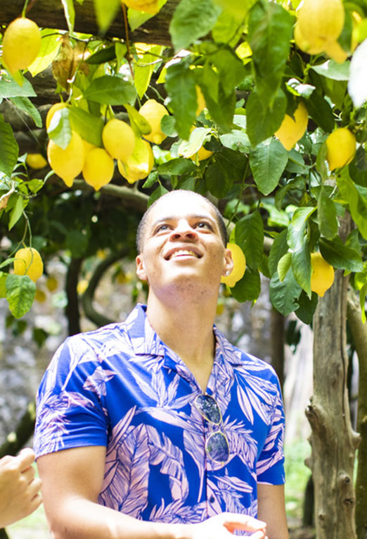 Image of a man under a lemon tree