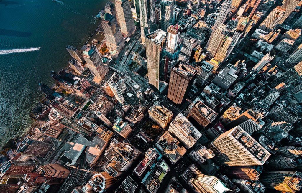 An aerial view of new york city.