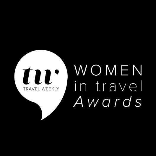 The image shows the Travel Weekly logo with the text "WOMEN in travel Awards" on a black background.